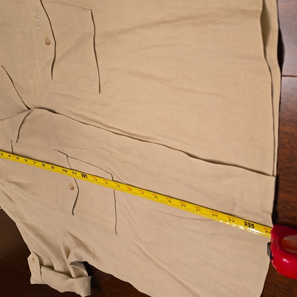 Lauren Ralph Lauren 100% Linen 2 Pocket Button ShoulderTab Short Sleeve Lg $35